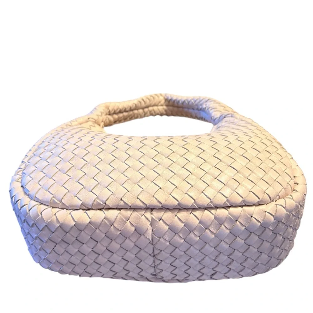 Woven Genuine Soft Braided Leather Luxury Hobo Bag Ivory Cream Shoulder Purse